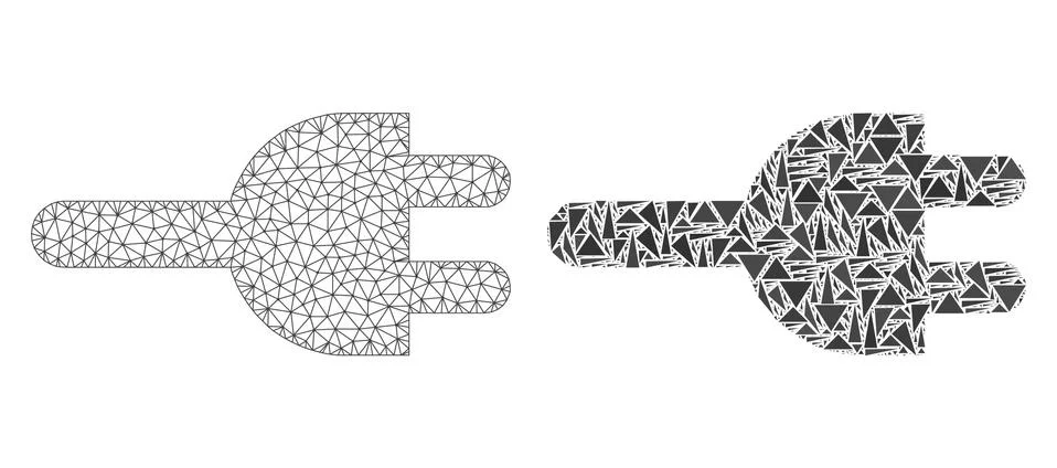 Polygonal Wire Frame Mesh Electric Plug and Mosaic Icon Stock Illustration