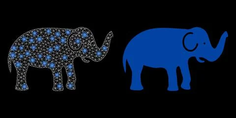 Polygonal Wire Frame Mesh Elephant with Magic Illustrazione stock