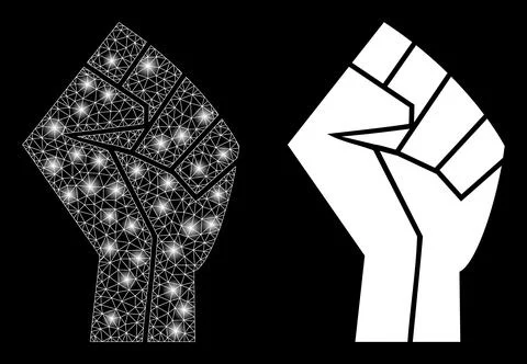 Polygonal Wire Frame Mesh Fist with Glare Spots Stockillustratie
