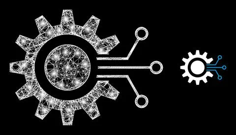 Polygonal Wire Frame Mesh Gear Interface with Magic Illustrazione stock