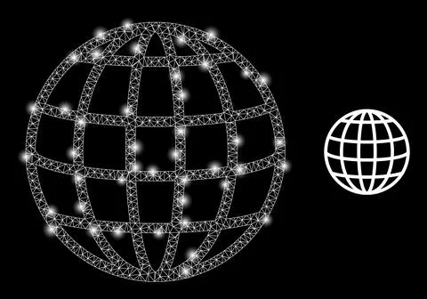 Polygonal Wire Frame Mesh Global with Light Spots Stock Illustration