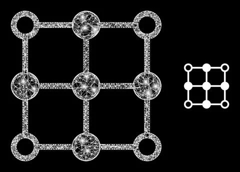 Polygonal Wire Frame Mesh Grid Centers with Lightspots Stock Illustration