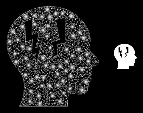 Polygonal Wire Frame Mesh Head Migraine with Glare Spots Stock Illustration