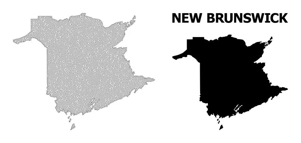 Polygonal Wire Frame Mesh High Resolution Vector Map of New Brunswick Province 스톡 일러스트