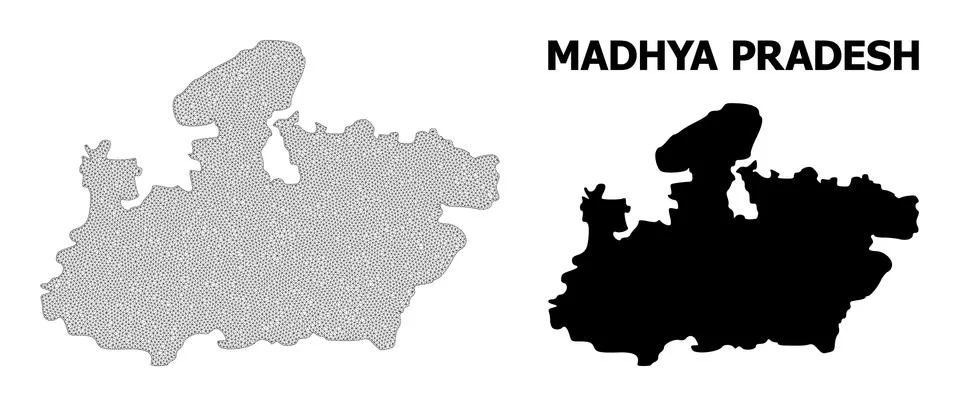 Polygonal Wire Frame Mesh High Resolution Vector Map of Madhya Pradesh State Stock Illustration
