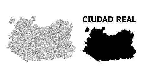 Polygonal Wire Frame Mesh High Detail Vector Map of Ciudad Real Province Stock Illustration