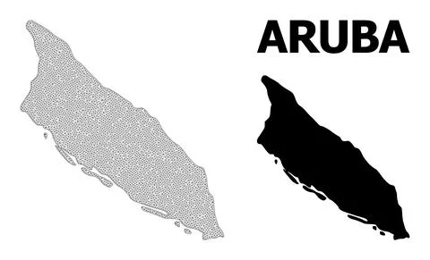 Polygonal Wire Frame Mesh High Detail Vector Map of Aruba Island Abstractions 스톡 일러스트