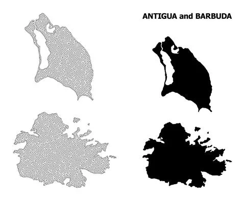 Polygonal Wire Frame Mesh High Detail Vector Map of Antigua and Barbuda 스톡 일러스트