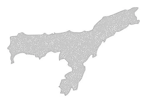 Polygonal Wire Frame Mesh High Resolution Raster Map of Assam State Abstractions Stock Illustration