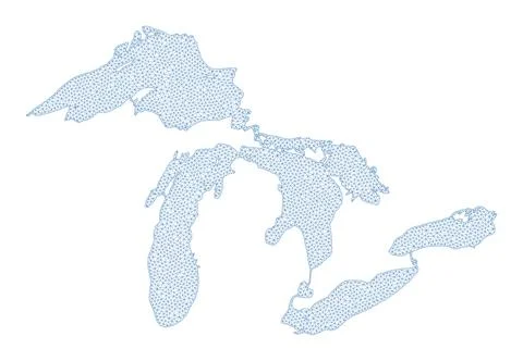 Polygonal Wire Frame Mesh High Resolution Raster Map of Great Lakes Abstractions Stock Illustration