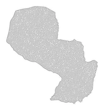 Polygonal Wire Frame Mesh High Resolution Raster Map of Paraguay Abstractions 스톡 일러스트