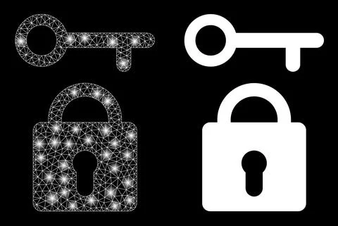 Polygonal Wire Frame Mesh Lock Key with Magic Stock Illustration