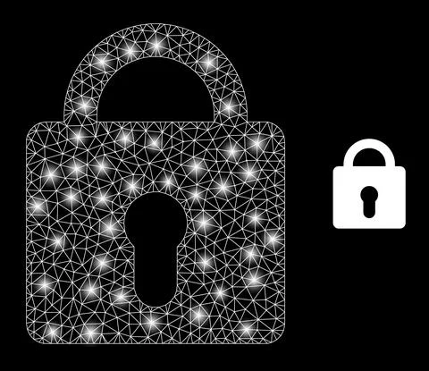 Polygonal Wire Frame Mesh Lock with Lightspots Stockillustratie