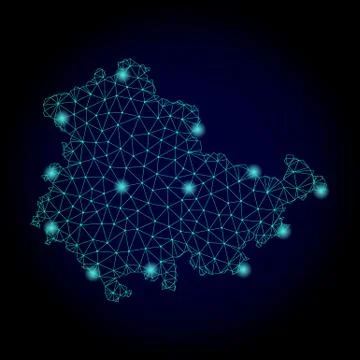 Polygonal Wire Frame Mesh Map of Thuringia State with Light Spots Illustrazione stock
