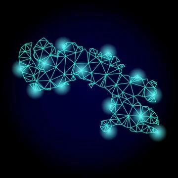 Polygonal Wire Frame Mesh Map of Baffin Island with Light Spots Illustrazione stock