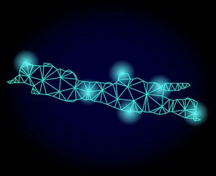 Polygonal Wire Frame Mesh Map of Java Island with Light Spots Stock-Illustration