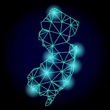 Polygonal Wire Frame Mesh Map of New Jersey State with Light Spots Stock Illustration