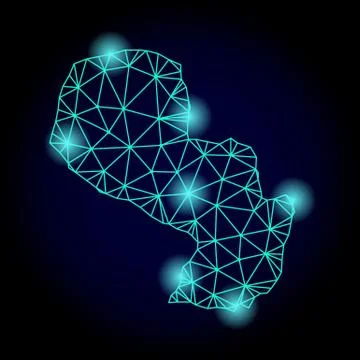 Polygonal Wire Frame Mesh Map of Paraguay with Light Spots イラスト素材