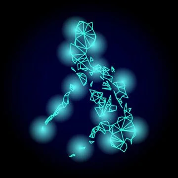 Polygonal Wire Frame Mesh Map of Philippines with Light Spots Stock Illustration