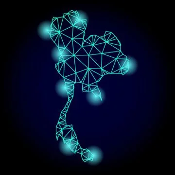 Polygonal Wire Frame Mesh Map of Thailand with Light Spots Stock Illustration