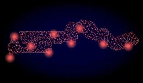Polygonal Wire Frame Mesh Map of the Gambia with Red Light Spots Stock-Illustration