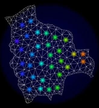 Polygonal Wire Frame Mesh Map of Bolivia with Bright Light Spots Stock-Illustration
