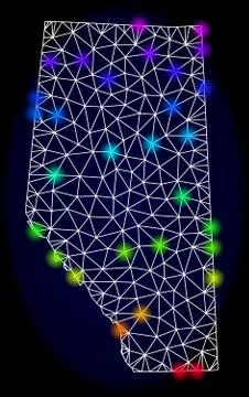 Polygonal Wire Frame Mesh Map of Alberta Province with Bright Spectrum Light Stock Illustration