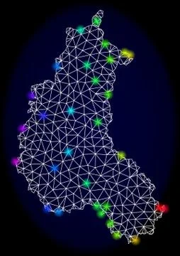 Polygonal Wire Frame Mesh Map of Champagne Province with Colorful Spectrum Light Stock Illustration
