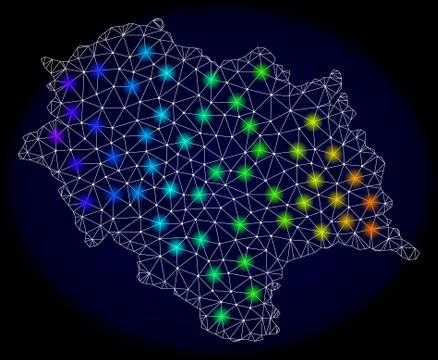 Polygonal Wire Frame Mesh Map of Himachal Pradesh State with Bright Light Spots Stock Illustration