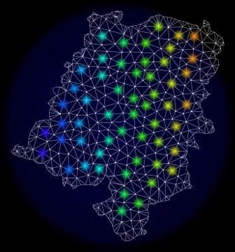 Polygonal Wire Frame Mesh Map of Opole Province with Bright Light Spots Stock-Illustration