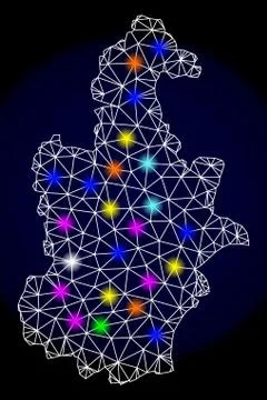 Polygonal Wire Frame Mesh Map of Tianjin Municipality with Colorful Light Spots Stock-Illustration