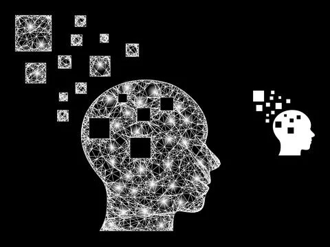 Polygonal Wire Frame Mesh Memory Compilation with Light Spots Illustrazione stock