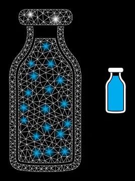 Polygonal Wire Frame Mesh Milk Bottle with Glare Spots Stock Illustration