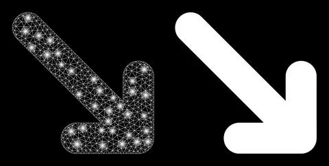 Polygonal Wire Frame Mesh Move Down Right with Light Spots Stock Illustration