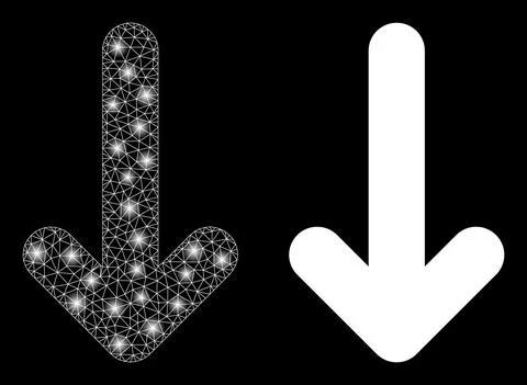 Polygonal Wire Frame Mesh Move Down with Light Spots Stock Illustration