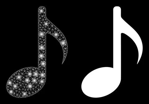 Polygonal Wire Frame Mesh Music Note with Lightspots Illustrazione stock