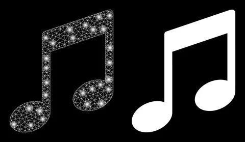 Polygonal Wire Frame Mesh Musical Notes with Glare Spots Stock Illustration