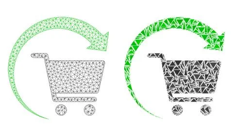Polygonal Wire Frame Mesh Repeat Shopping Order and Mosaic Icon 스톡 일러스트