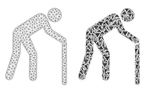 Polygonal Wire Frame Mesh Retired Persona and Mosaic Icon Stock Illustration