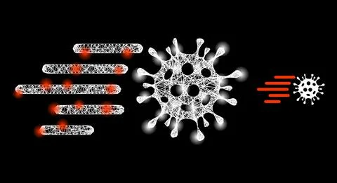 Polygonal Wire Frame Mesh Rush Virus with Glare Spots Stock Illustration