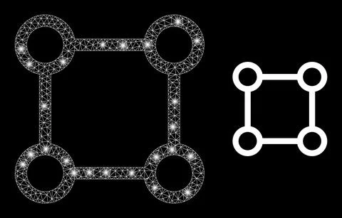 Polygonal Wire Frame Mesh Square Grid Nodes with Light Spots Stock Illustration