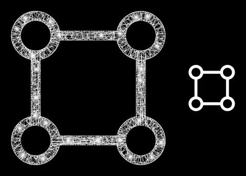 Polygonal Wire Frame Mesh Square Grid Nodes with Light Spots Stock Illustration