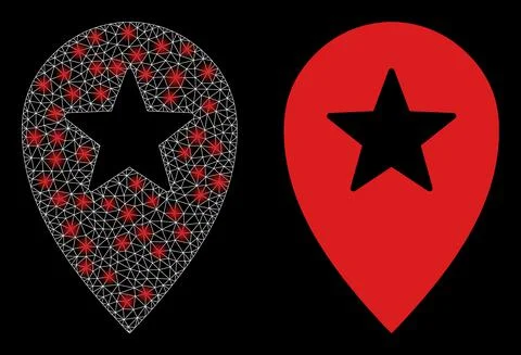 Polygonal Wire Frame Mesh Star Place Marker with Light Spots Stock Illustration