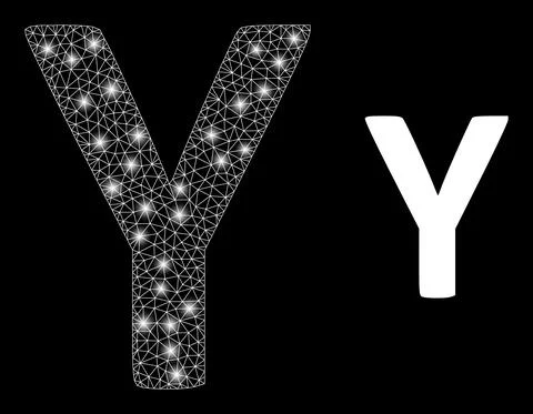 Polygonal Wire Frame Mesh Upsilon Greek Letter with Glare Spots Stock Illustration