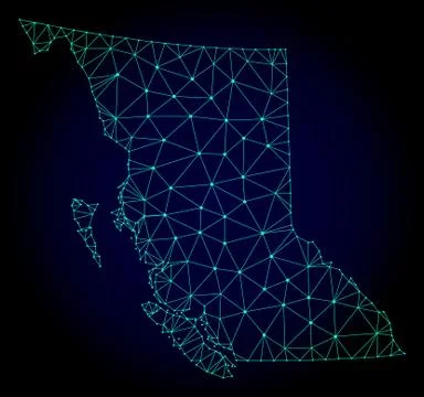 Polygonal Wire Frame Mesh Vector Map of British Columbia Province Stock Illustration