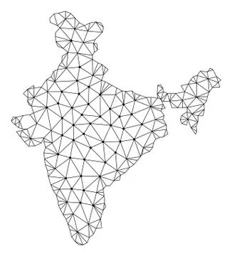 Polygonal Wire Frame Mesh Vector Map of India 스톡 일러스트