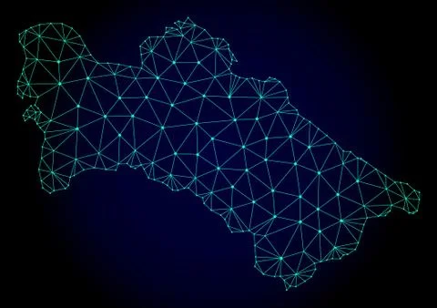 Polygonal Wire Frame Mesh Vector Map of Turkmenistan Stock Illustration