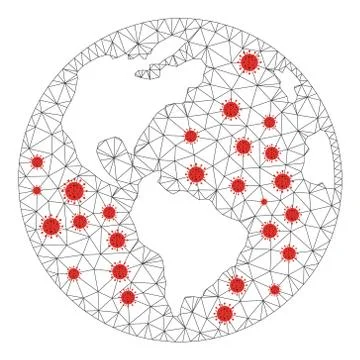 Polygonal Wire Frame Mesh Vector Earth Globe with Coronavirus Stock Illustration