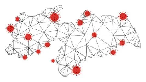 Polygonal Wire Frame Mesh Vector Paraiba State Map with Coronavirus Stockillustratie