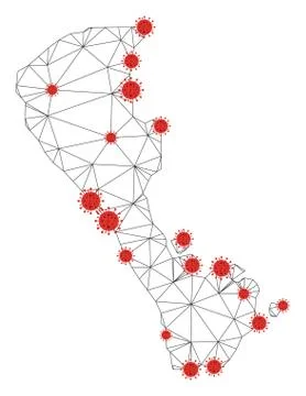 Polygonal Wire Frame Mesh Vector Boracay Island Map with Coronavirus Stock Illustration